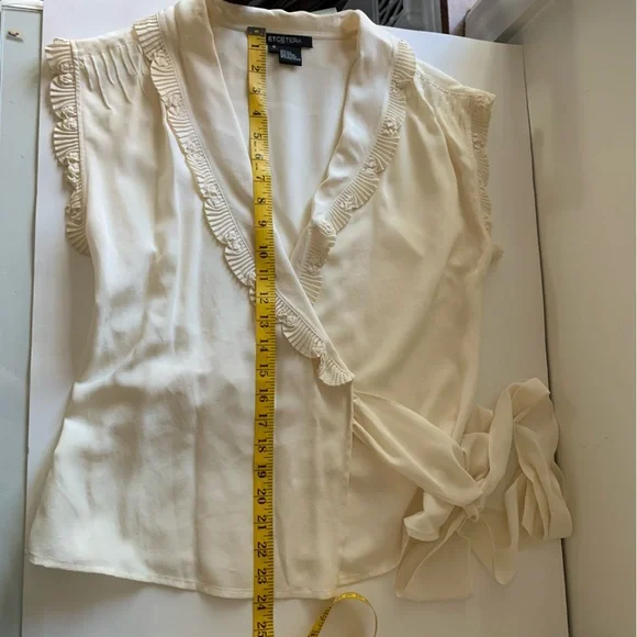 Etcetera Silk Ivory Cream V-Neck Wrap Blouse, 6 - Picture 14 of 14